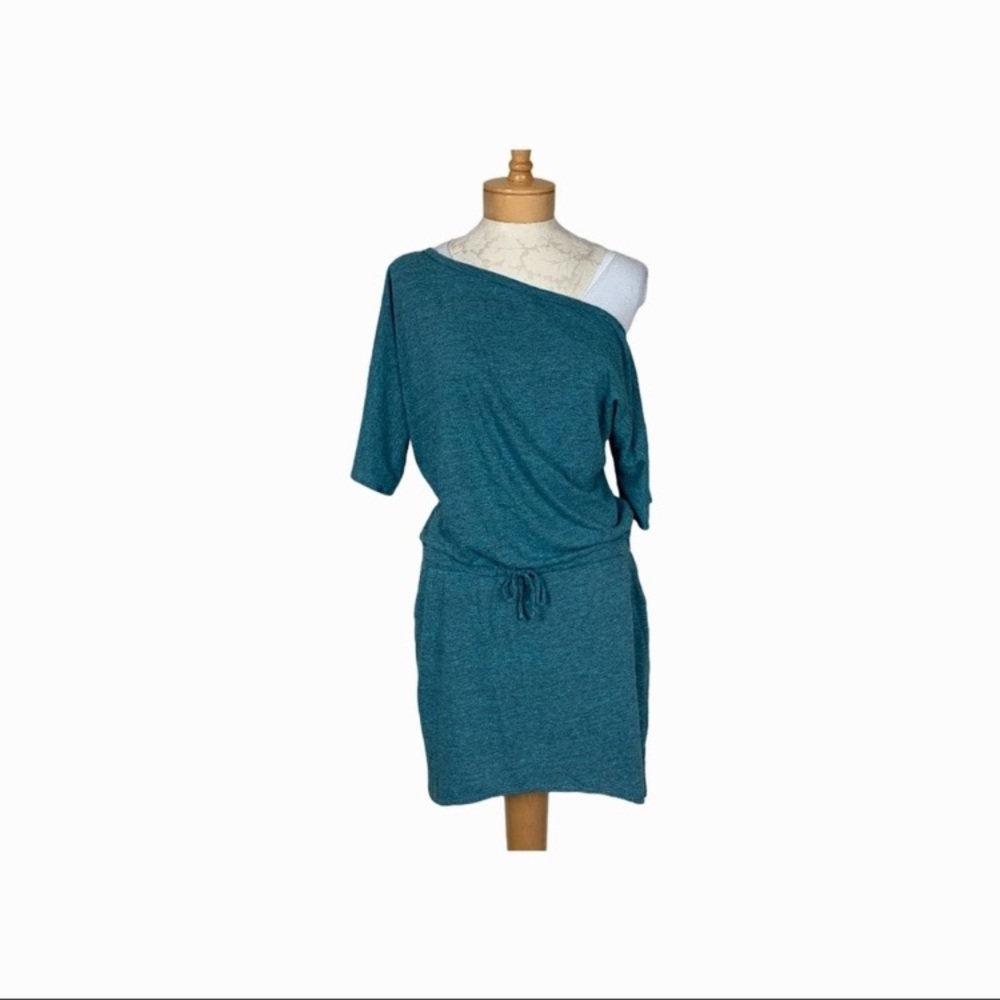 Chaser Off The Shoulder Drawstring Dress Teal S